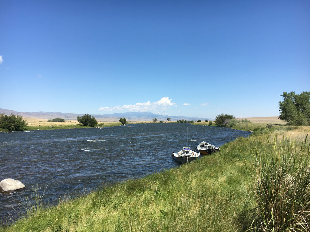 Parked for lunch during a guided float fishing trip in the MacAtee section of the Madison River near Ennis Montana
